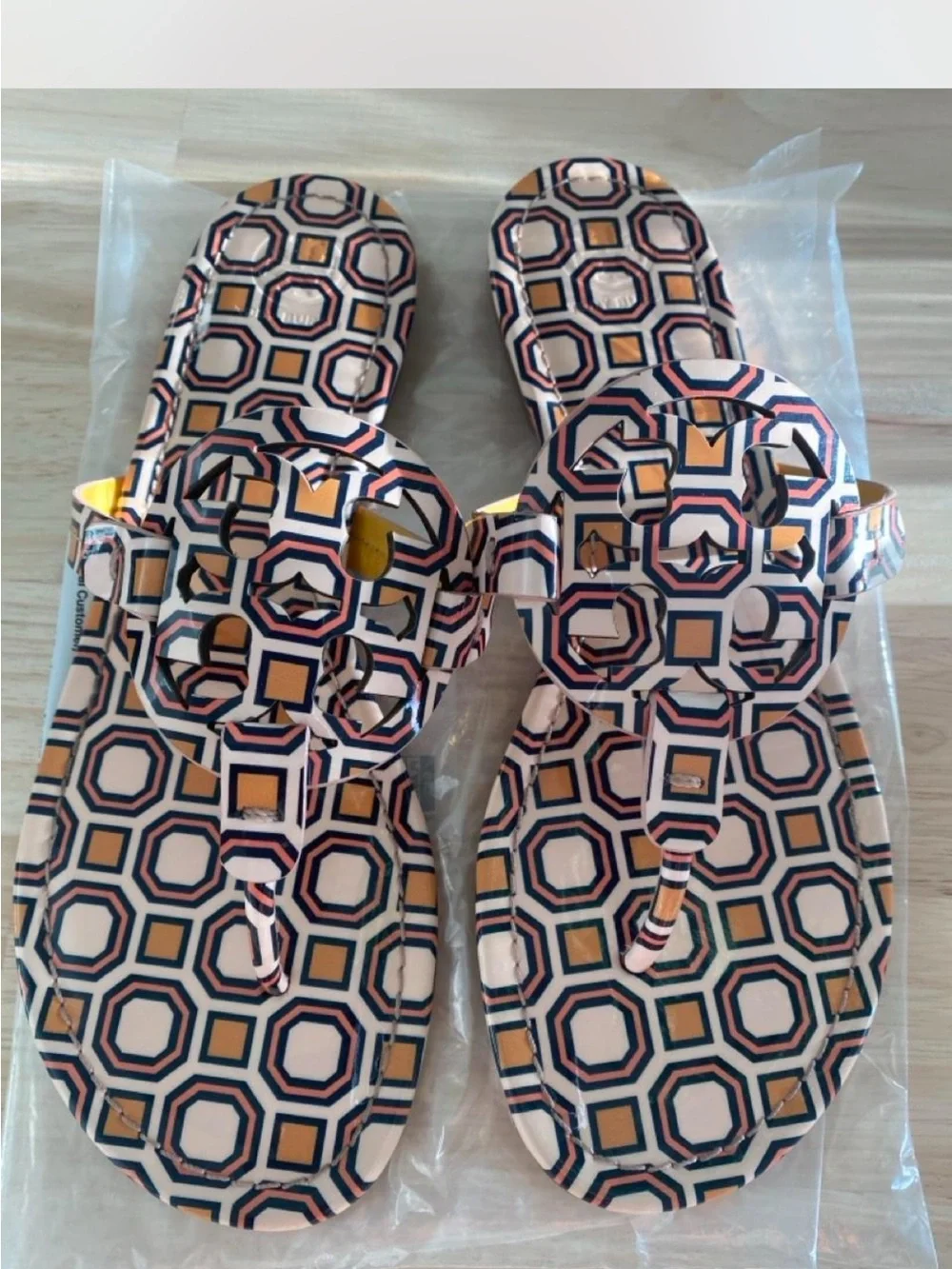 Tory Burch Yellow, Pink & Navy Geometric Thong Sandals